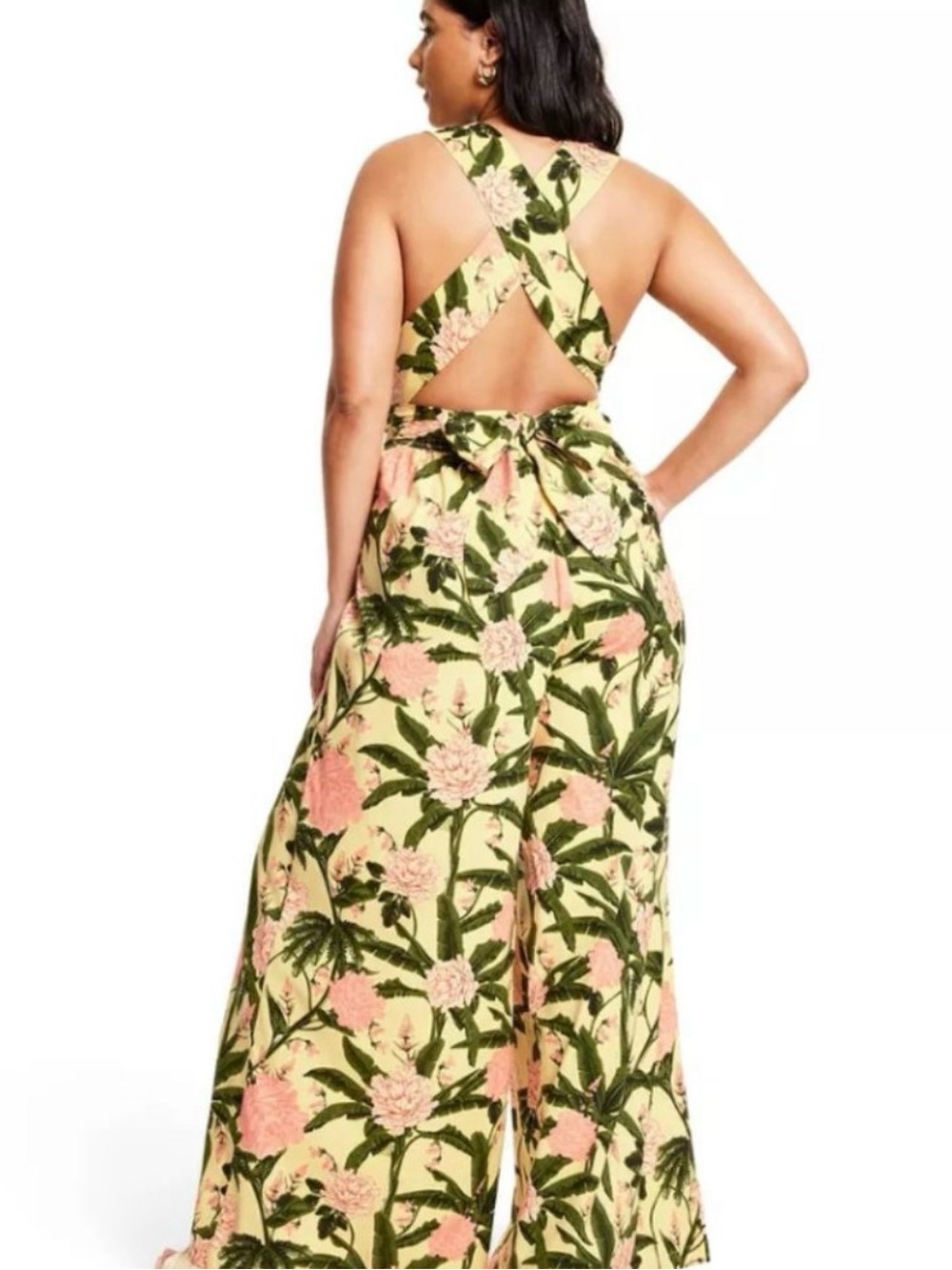 Target Agua Bendita Peony Botanical Print Jumpsuit Yellow Dark Olive Size Small - Picture 3 of 10